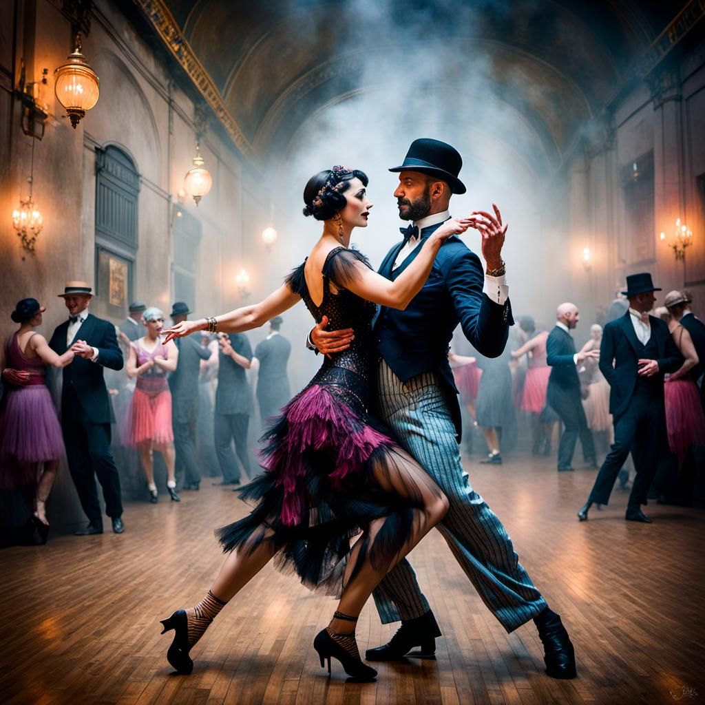 1920s: A male and a female couple, dressed in shabby 1920s s...