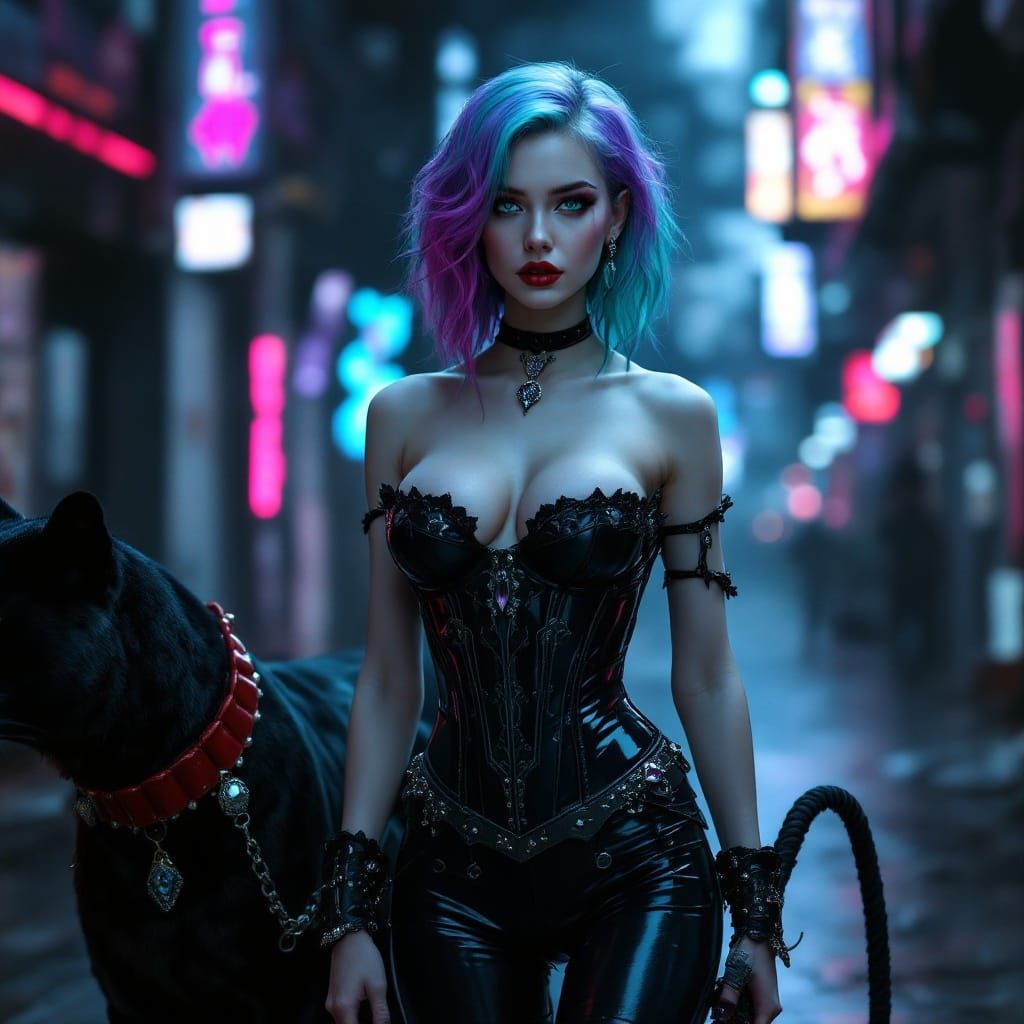 Hyperrealistic Female in Apocalyptic Scape with Neon Lights