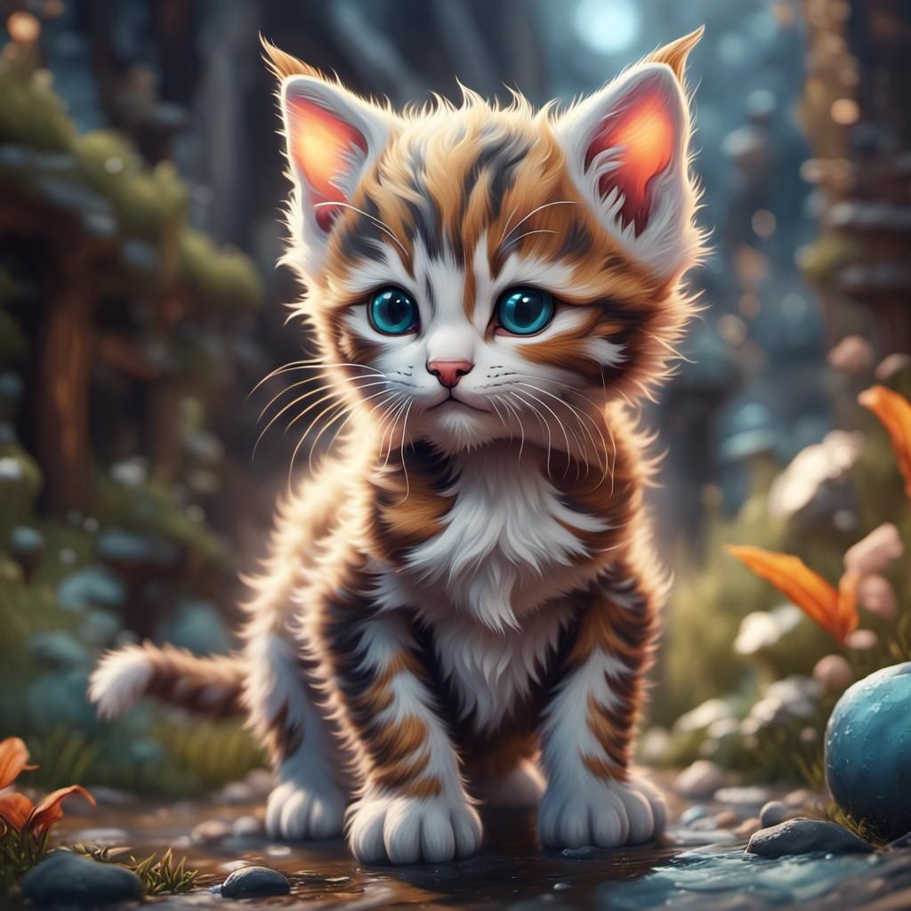 Cute Kitten in Detailed Fantasy Concept Art