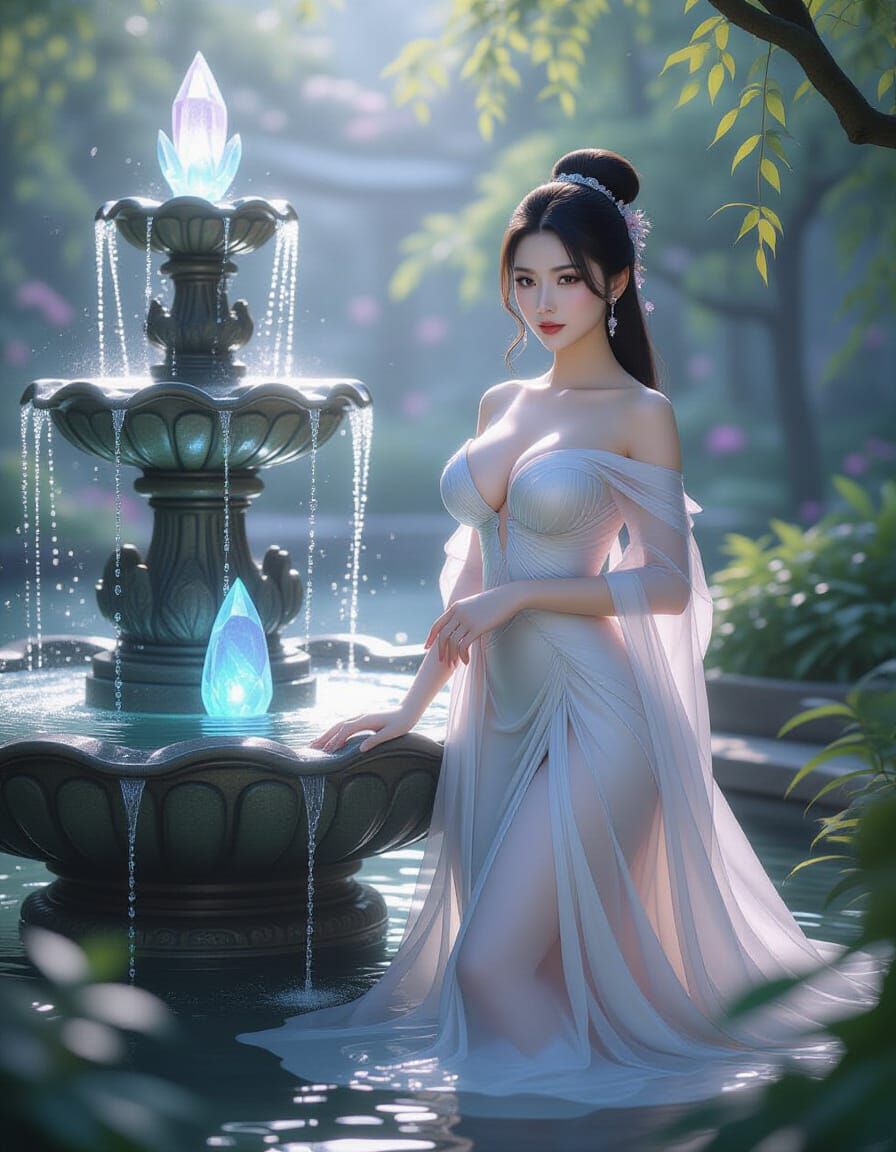 Asian Woman Portrait in Bioluminescent Garden