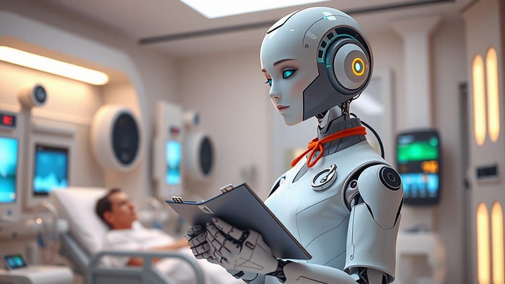 Futuristic Robot Nurse Comforts Patient in Advanced Medical ...