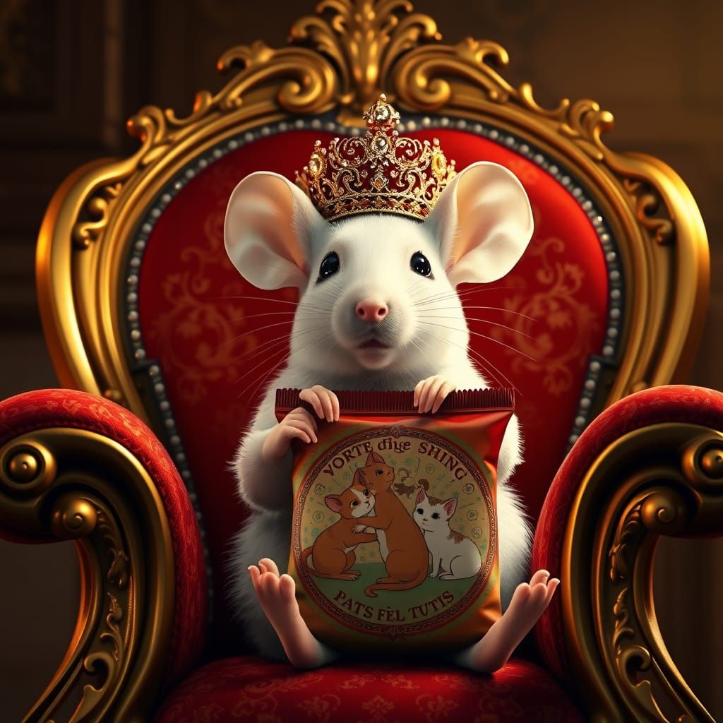 Regal White Mouse in Lavish Gold Armchair