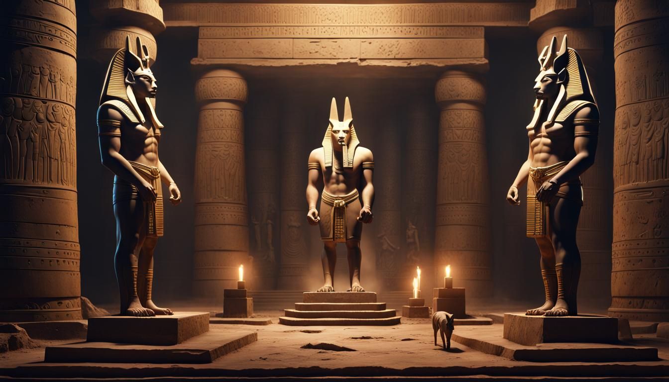 Anubis Statues Guard Egyptian Tomb Interior