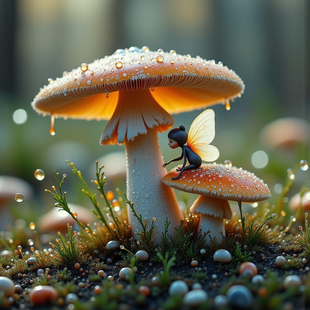 Fairy on Mushroom in Morning Light: Fluid Art