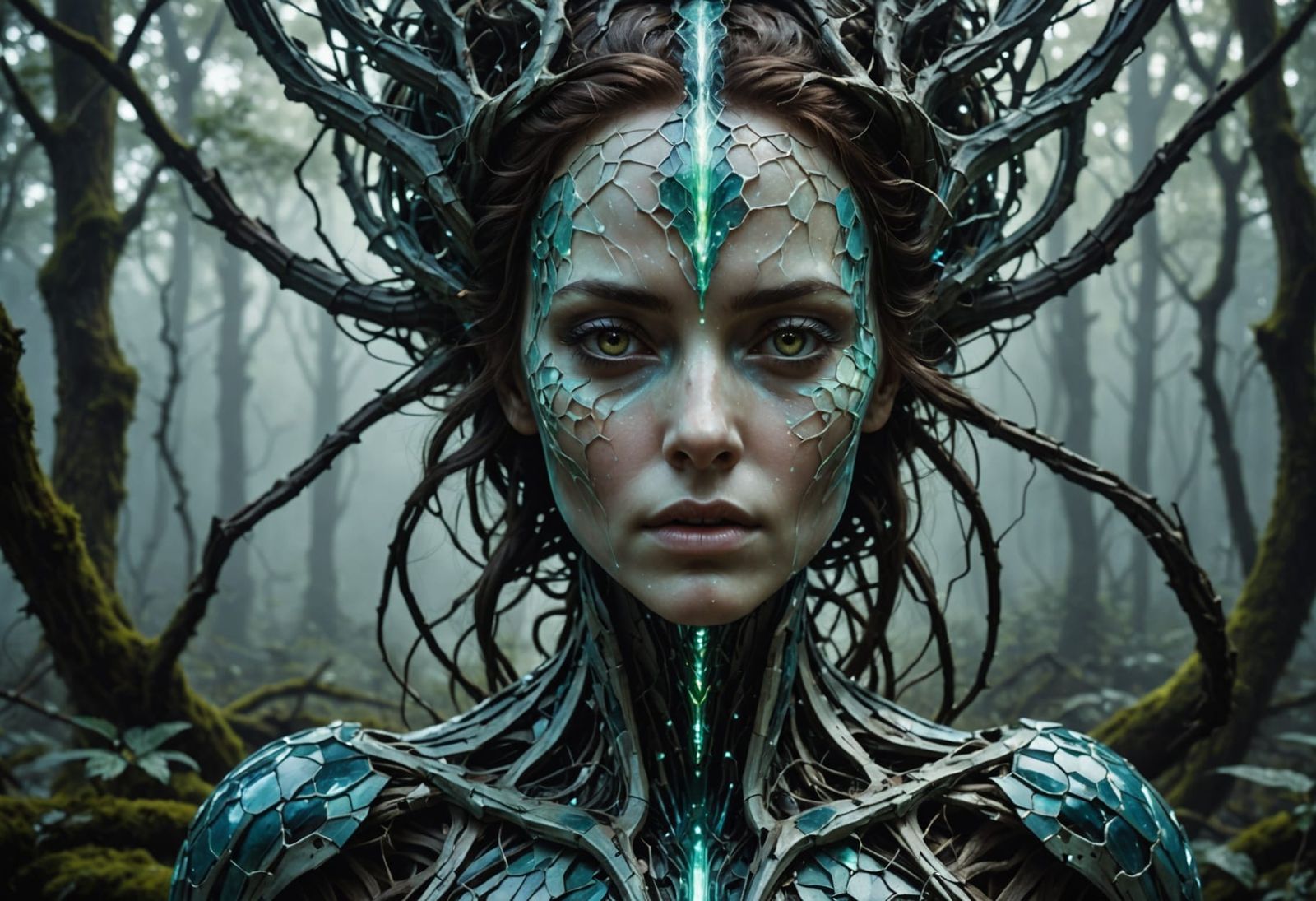 Ethereal Android Woman Fading in the Mist