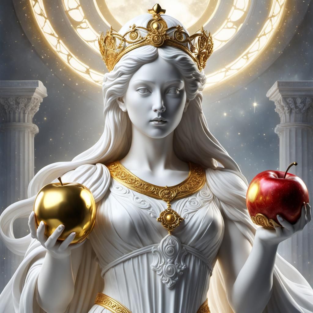 Eris Marble Statue with Golden Apple in Watercolor Style