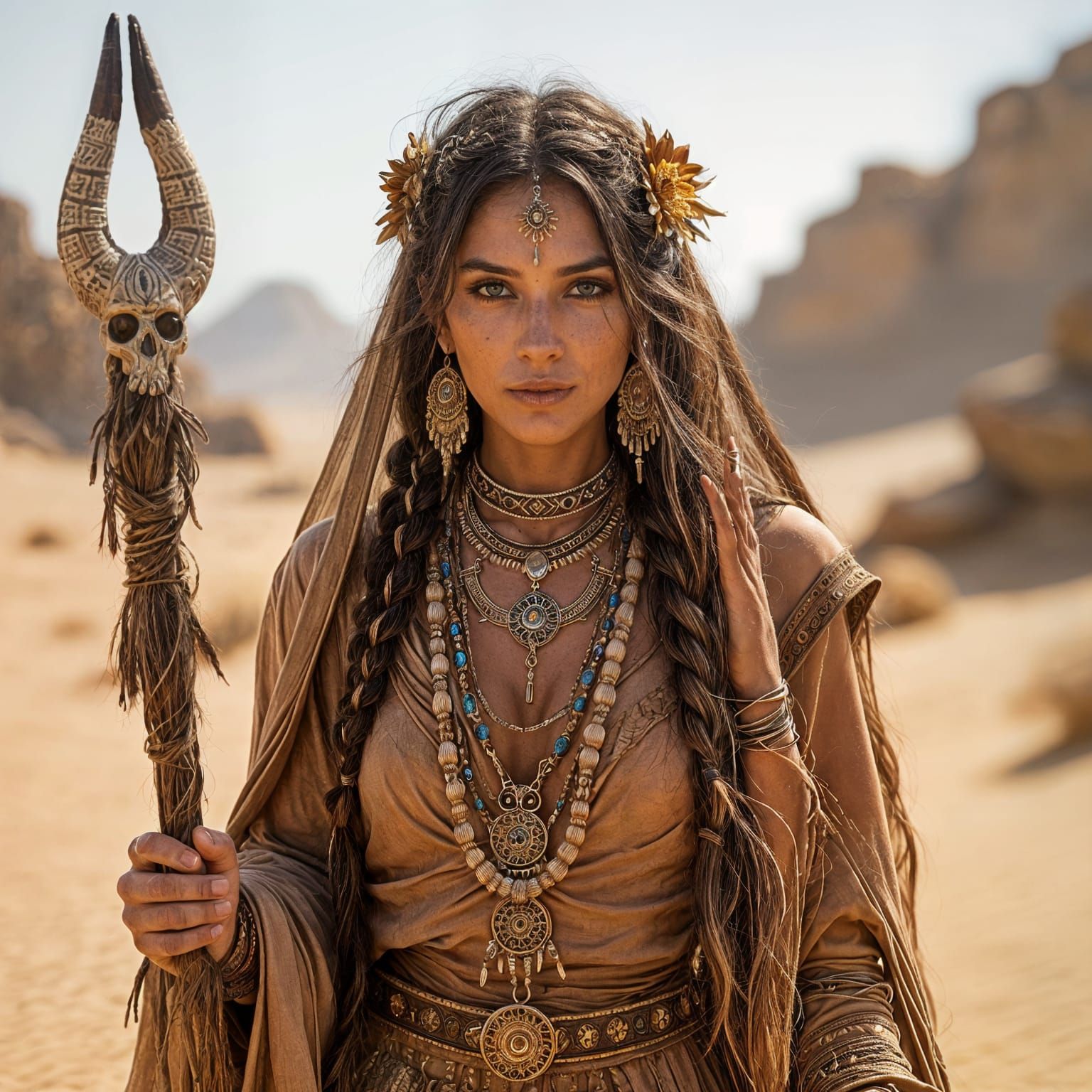 Desert Witch Woman with Sand Serpents