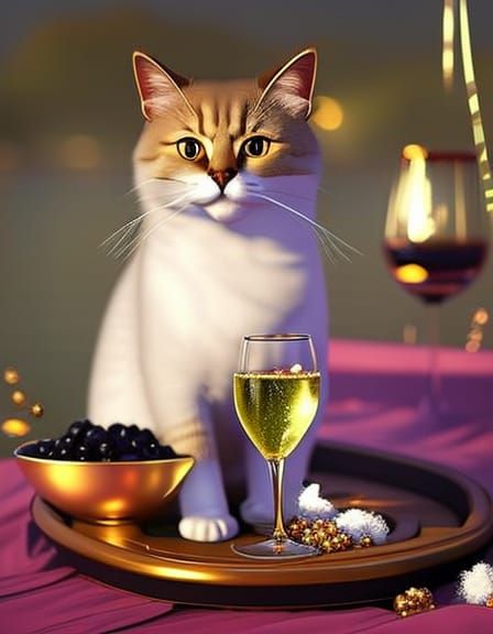 Elegant Cat on Yacht: Detailed Digital Art