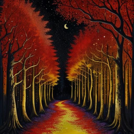 Moonlit Arabesque Forest in Impasto Alcohol Ink