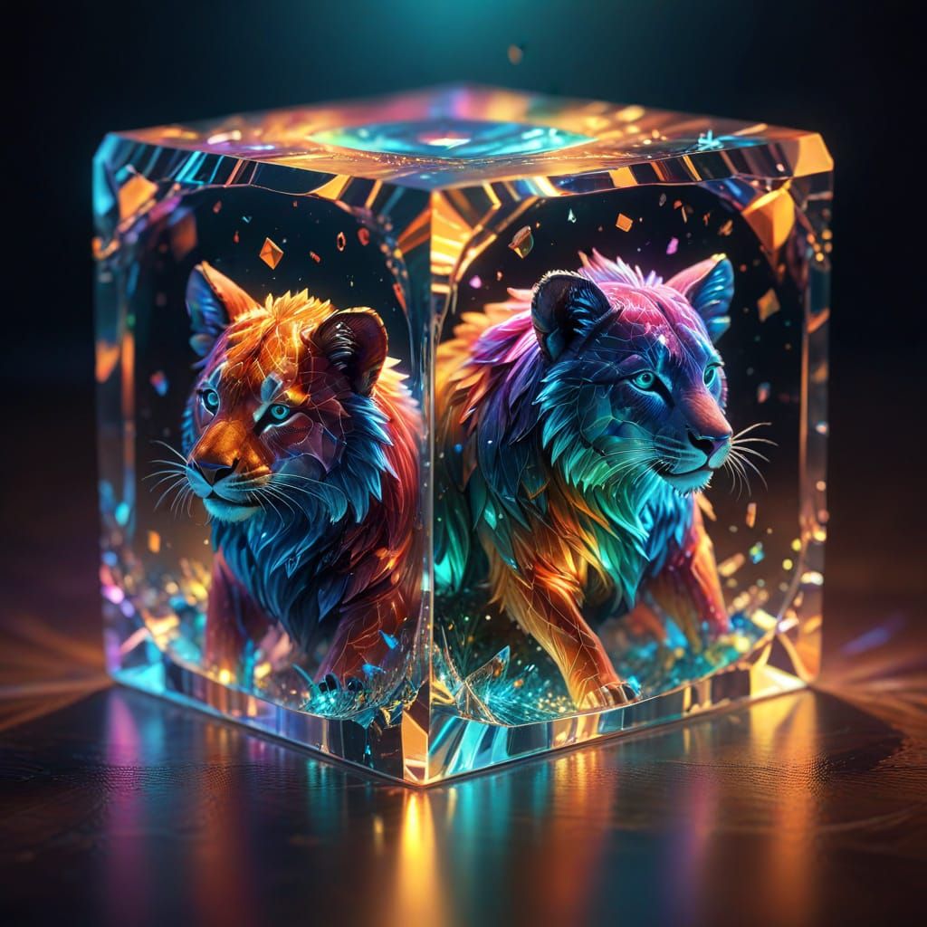 RGB Beam Illuminates 4D Cube Prism: Digital Art