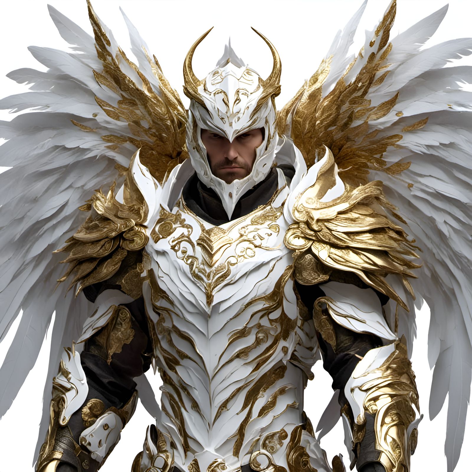 Archangel with White Wings and Gold Armor