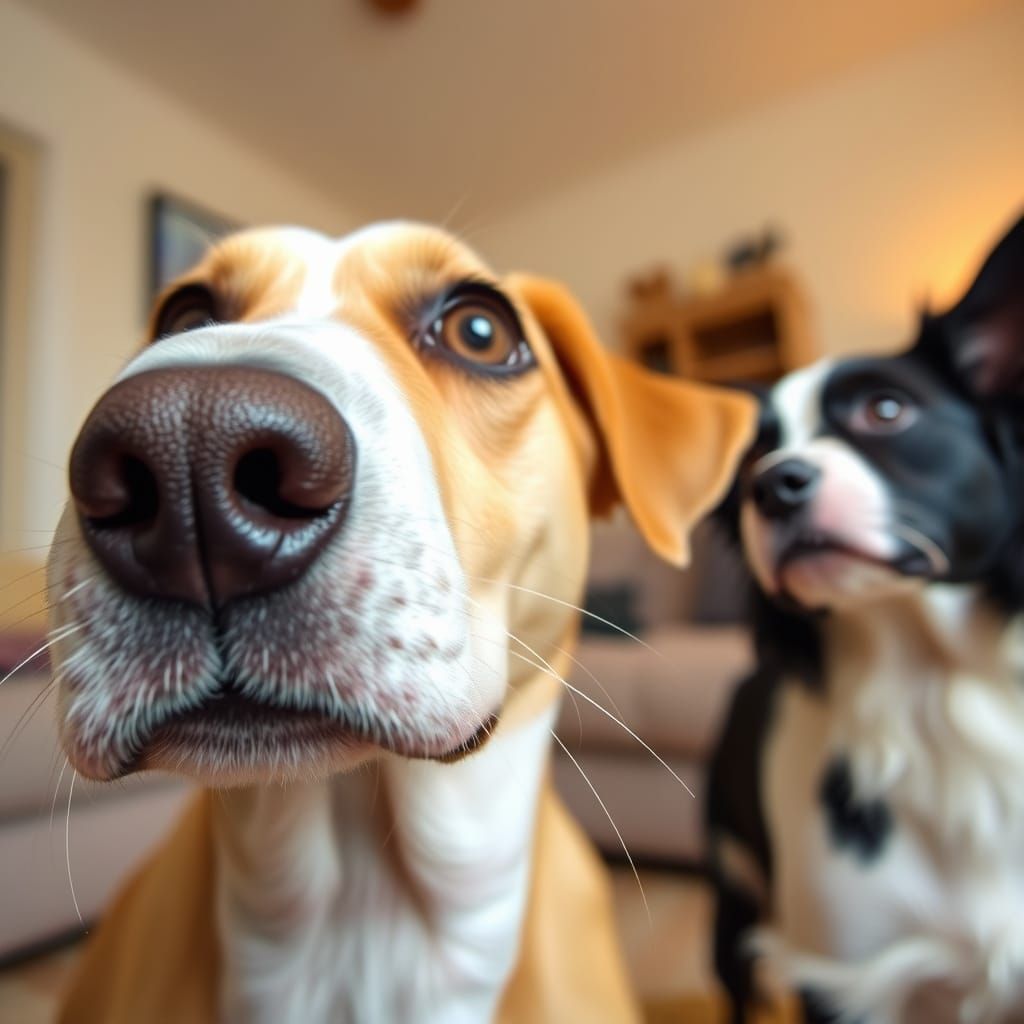 Intimate Moment of Two Dogs Sharing a Cozy Living Room