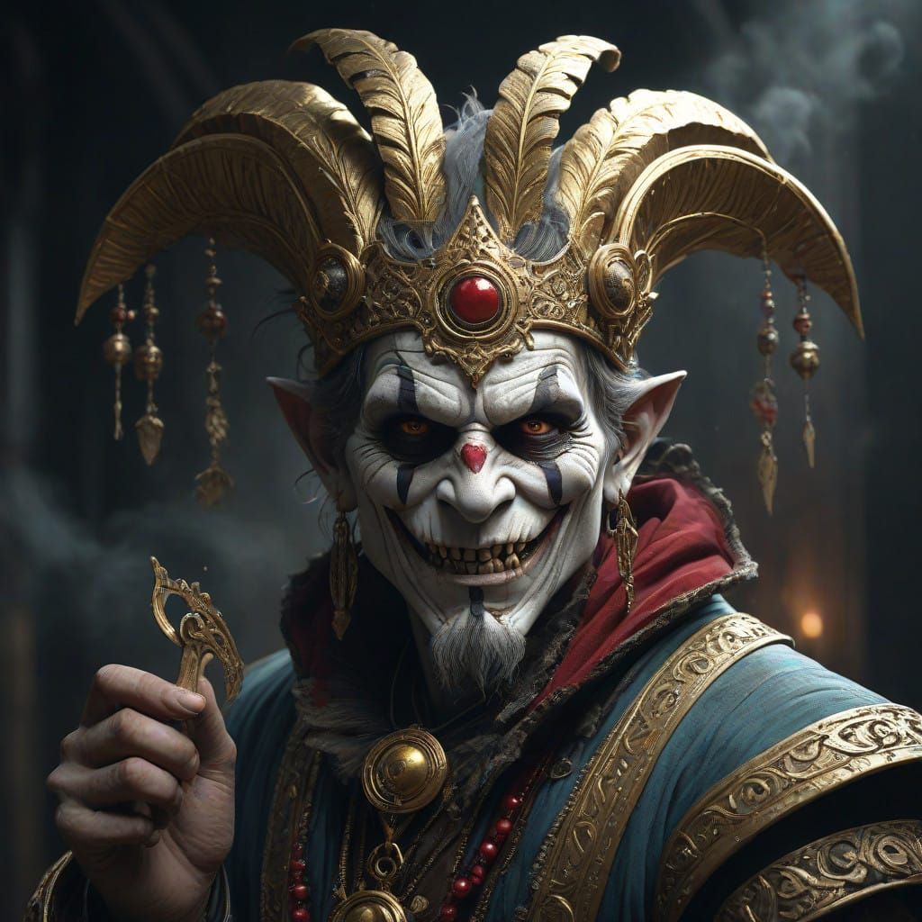 Mysterious Jester Juggles Cleavers in Haunting Art Nouveau S...