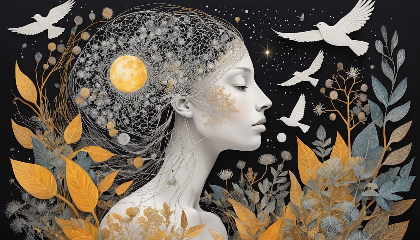 Transhumanist Goddess of Cosmic Harmony in Surreal Forest La...