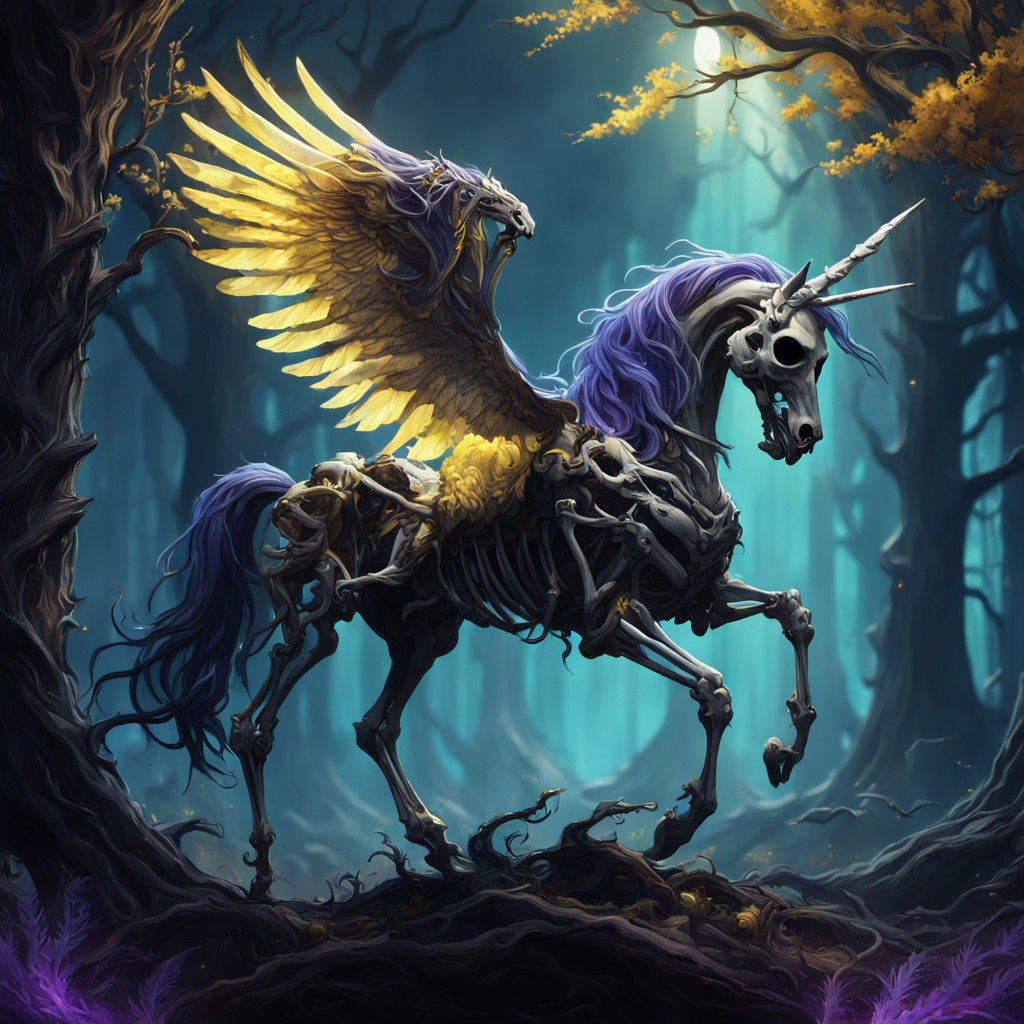 Mystical Skeleton Pegasus in a Twisted Dark Fantasy World