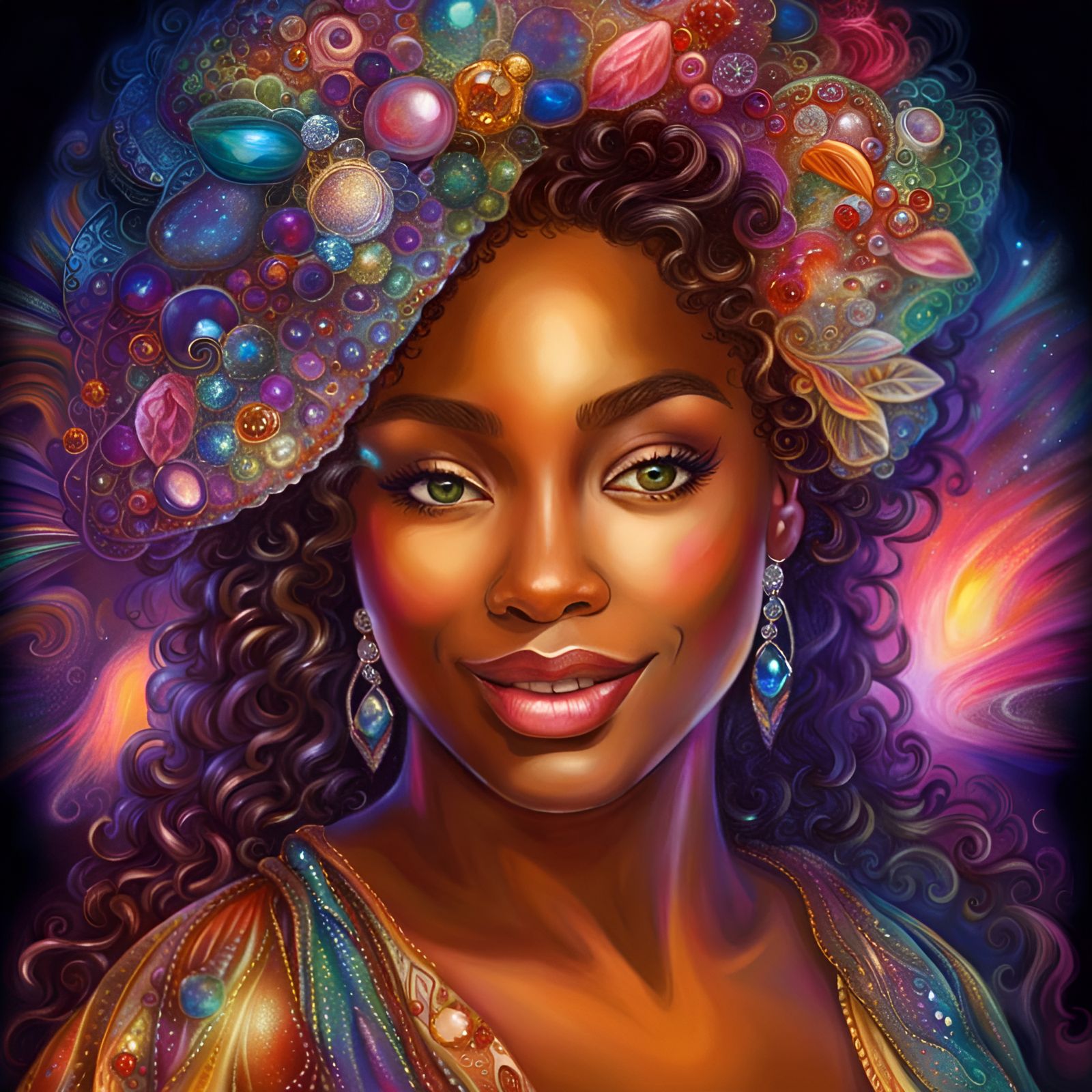 Radiant Woman with Shimmering Gems: A Digital Masterpiece
