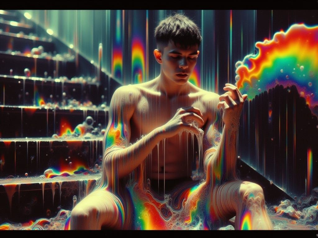 Surreal Young Man in Atmospheric Setting with Chemical Disto...