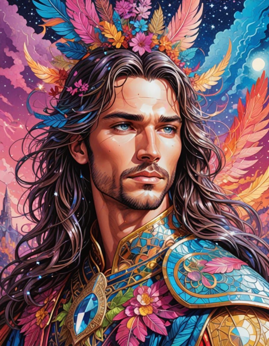 Surreal Fantasy Winged Beauty in Vibrant Comic Book Art