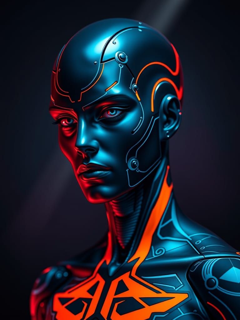 Neon Android Portrait with Intricate Body Painting