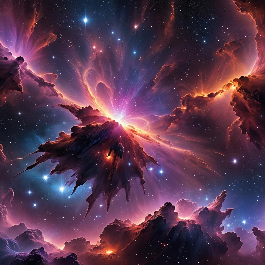 Radiant Violet Star in Deep Starfield, Digital Art