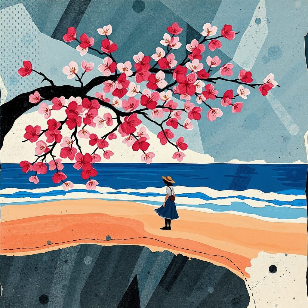 Abstract Beach Scene in Dark Constructivist Style