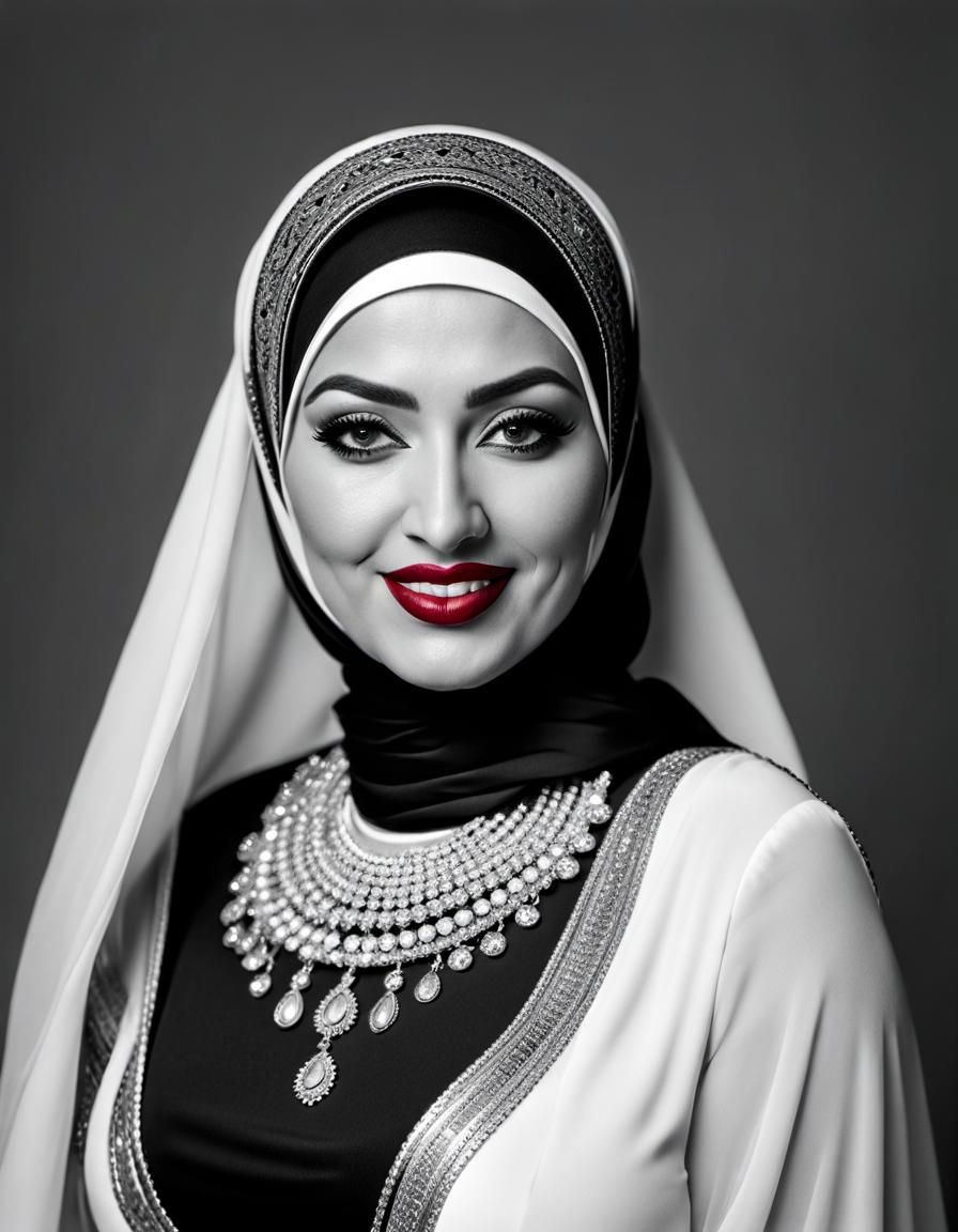 Detailed Black and White Portrait of Middle Eastern Woman