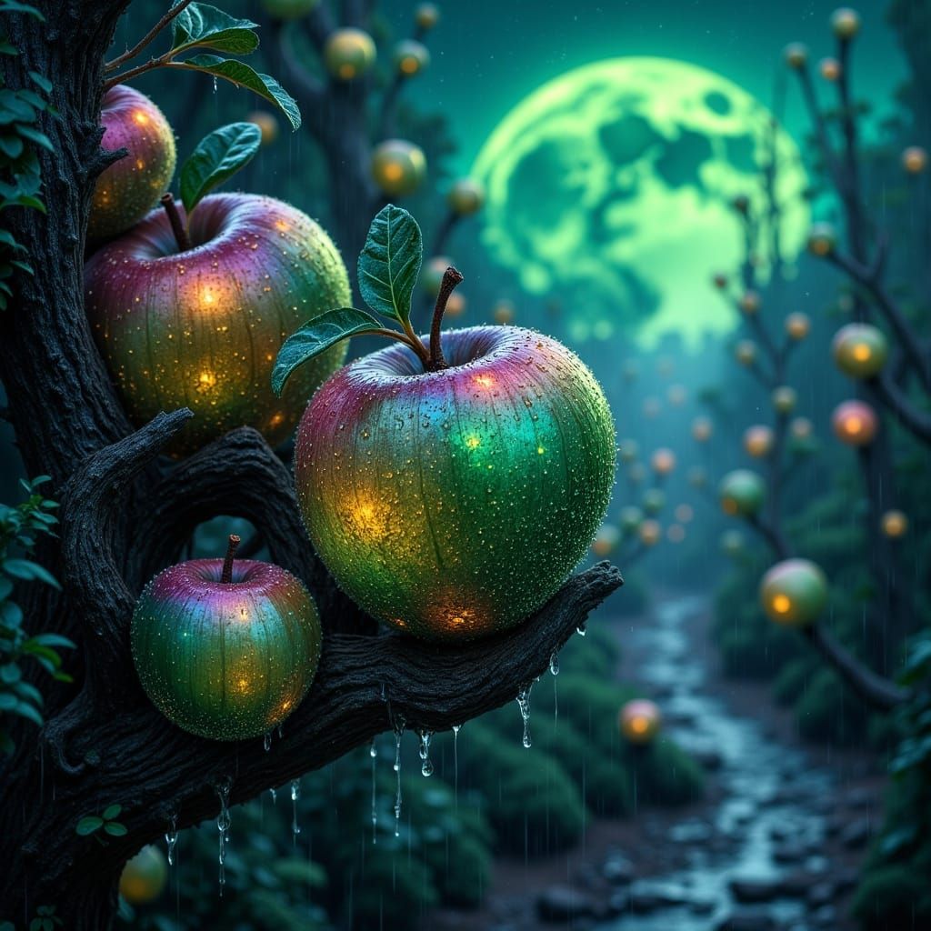 Ethereal Cosmic Apples in a Glistening Extraterrestrial Land...