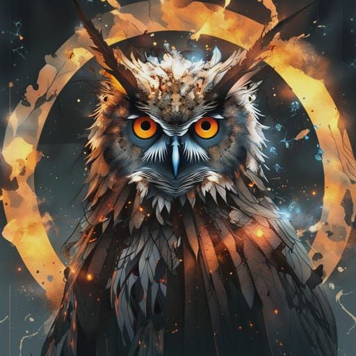 Double Exposure: Mystical Owl Wizard in Attic