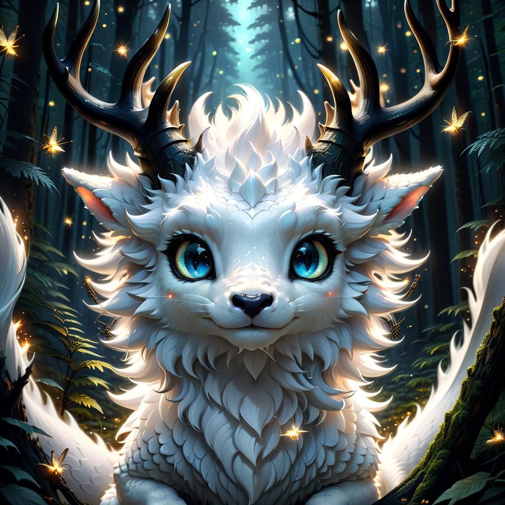 Mythical White Dragon Portrait in Anime Style