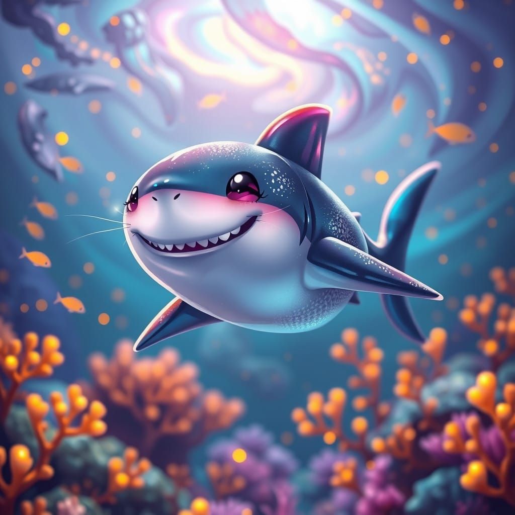 Whimsical Cat Shark in Dreamlike Oceanic Wonderland