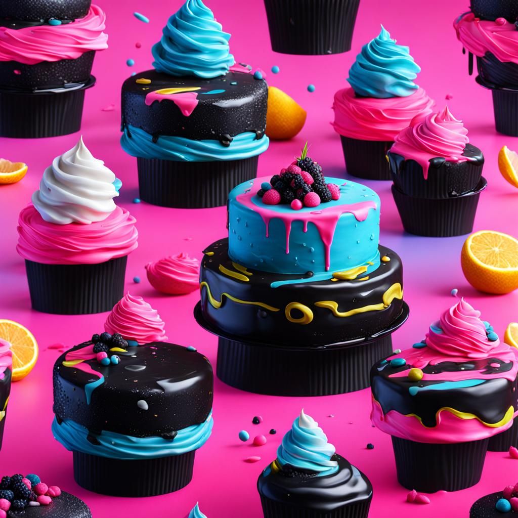 Hyperrealistic Neon Cake Splash Art