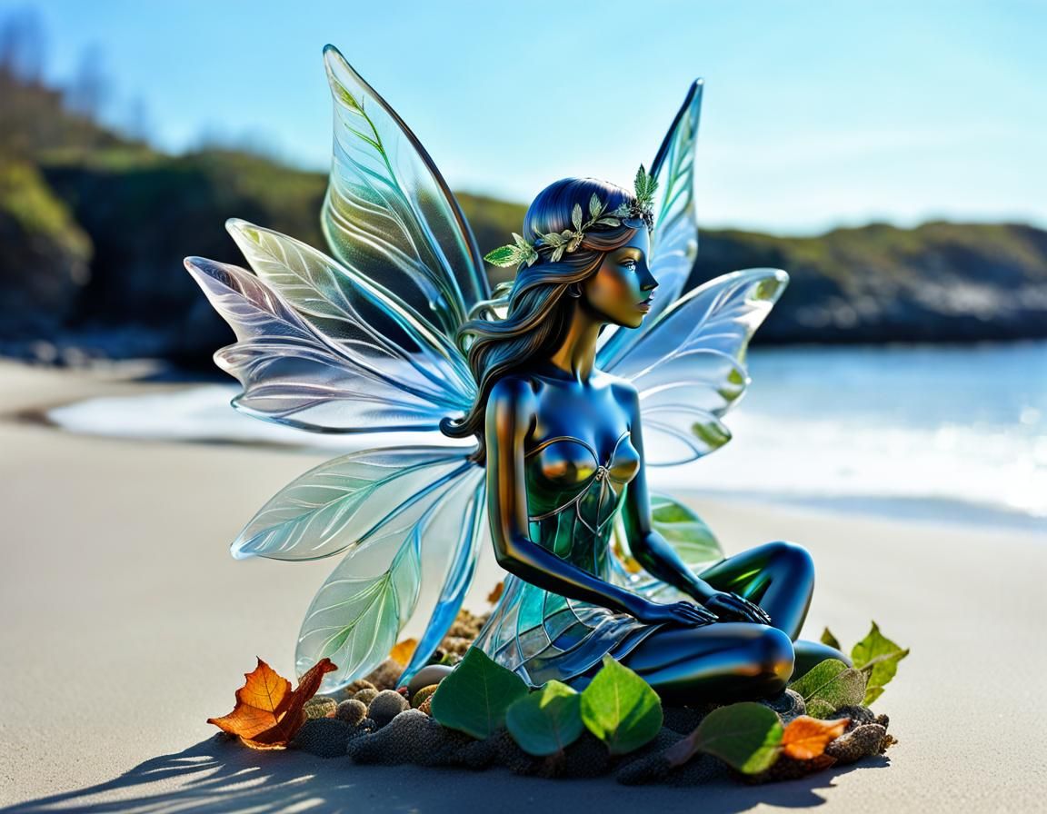 Ethereal Glass Fairy Woman on Winter Beach