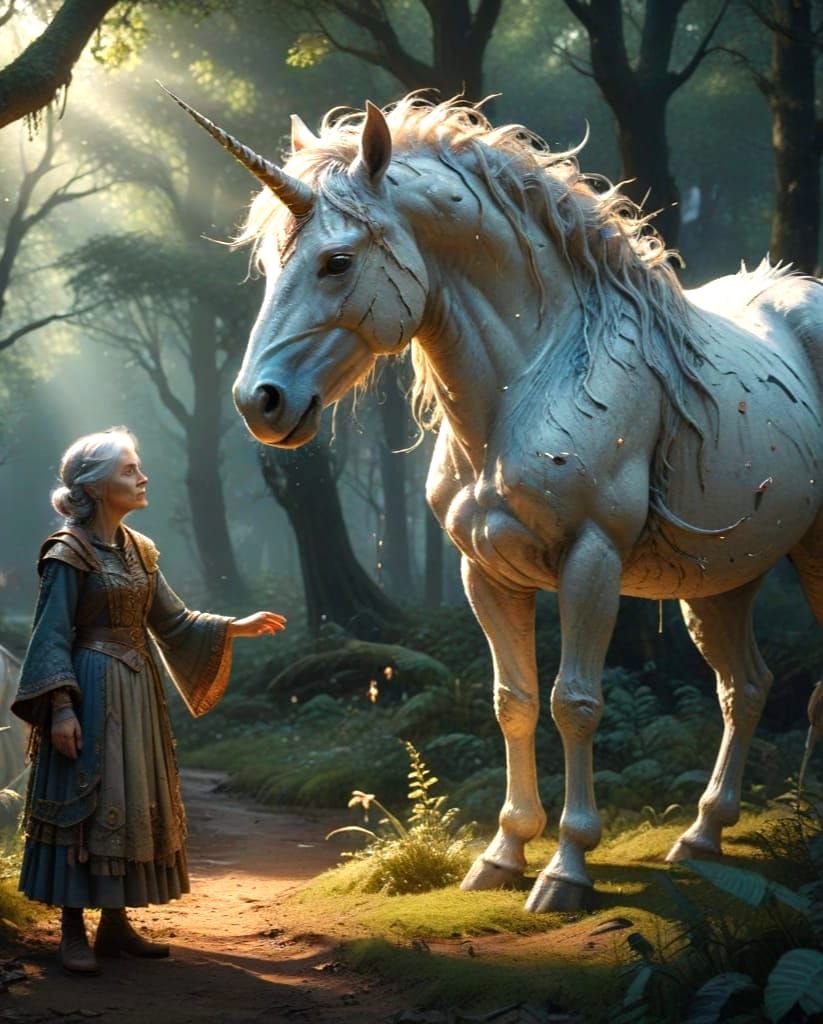 Enchanted Encounter in a Whimsical Forest Landscape