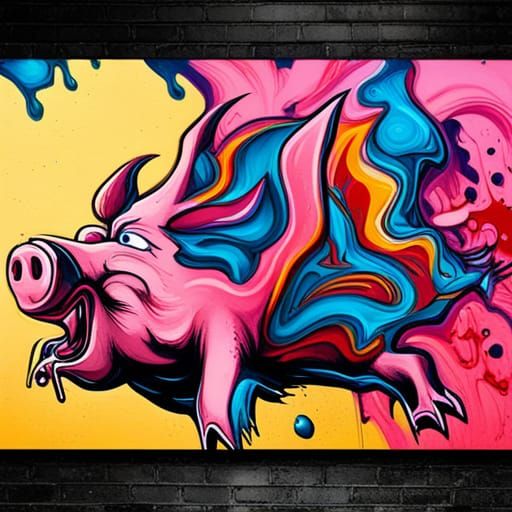 Flying Pigs in Graffiti Street Art Style