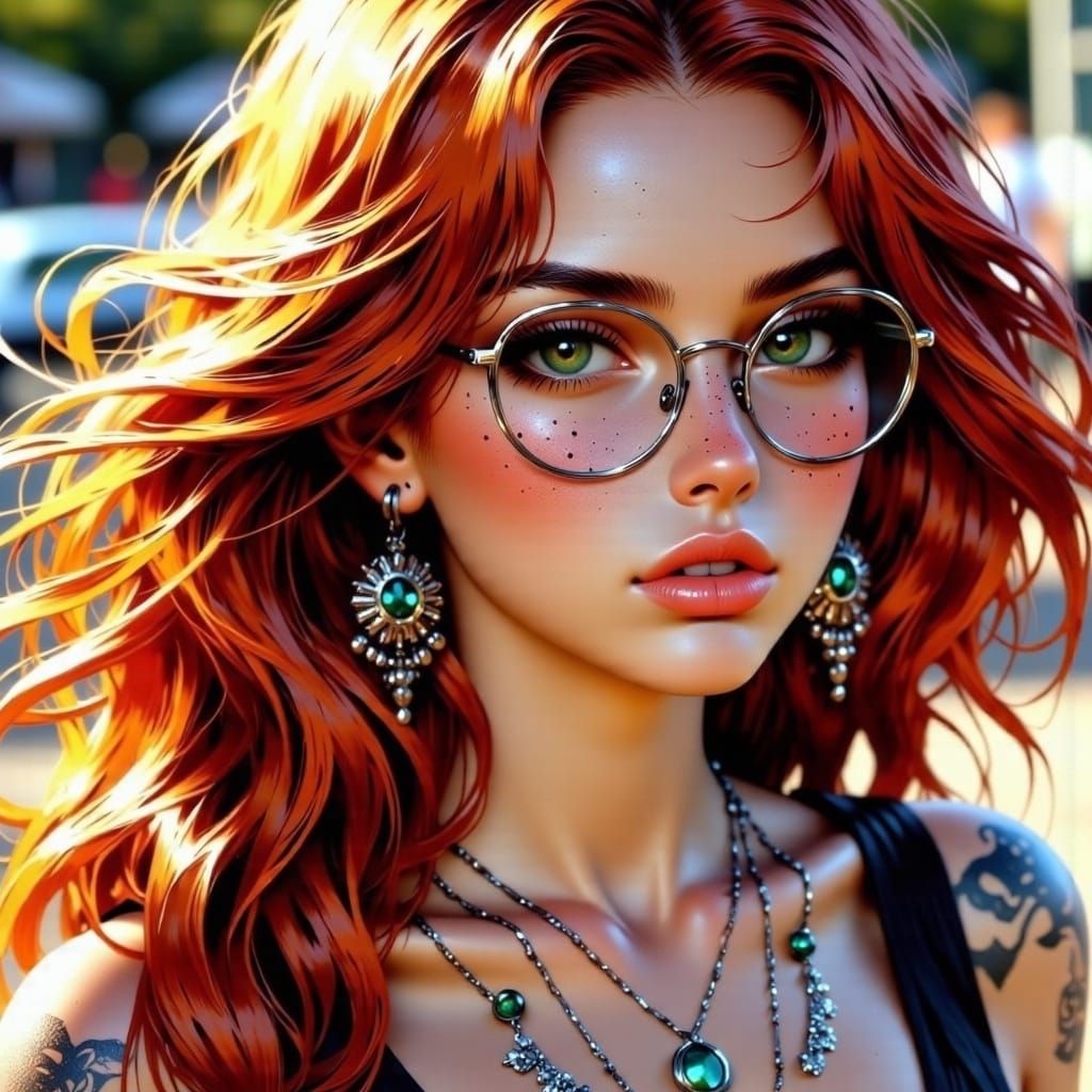 Smiling Redhead Portrait with Glasses and Freckles