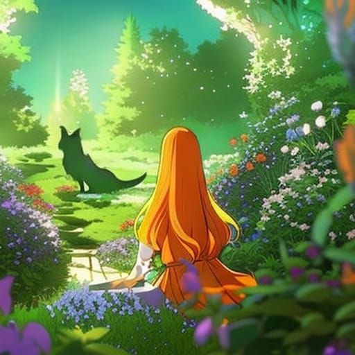Anime Saint in Flower Garden with Wolves