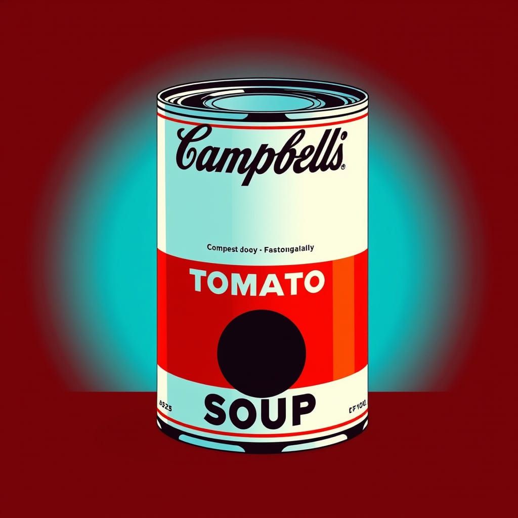 An everyday object, like a can of soup or a comic panel, rei...