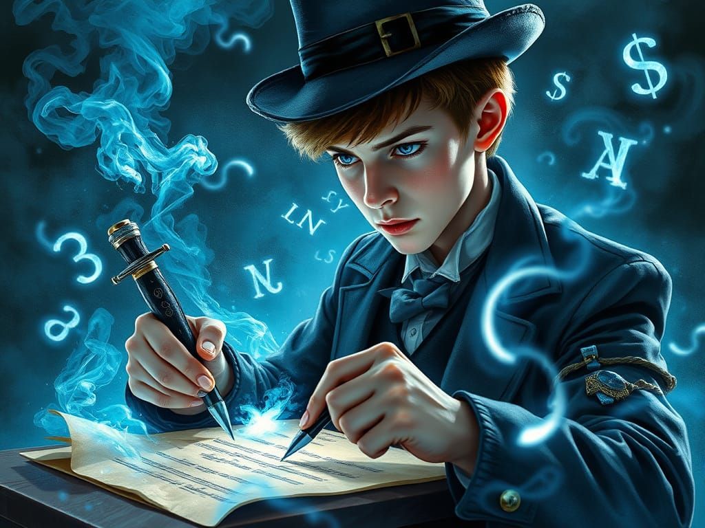 Dark Fantasy Scribe in Steampunk Watercolor Illustration