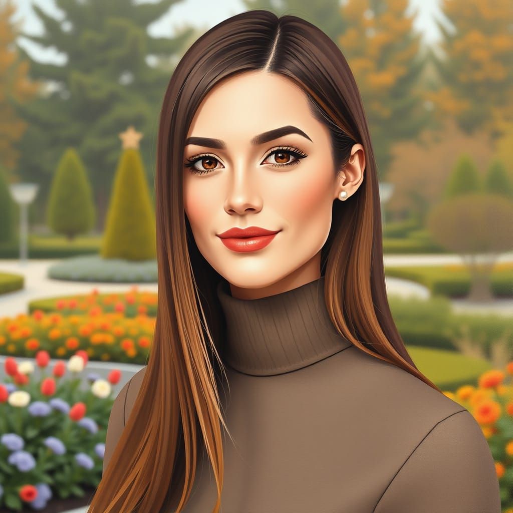 Minimalist Oil Painting of a Beautiful Woman in Garden