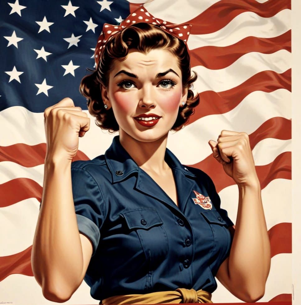 Rosie the Riveter "We Can Do It" 1940s Illustration
