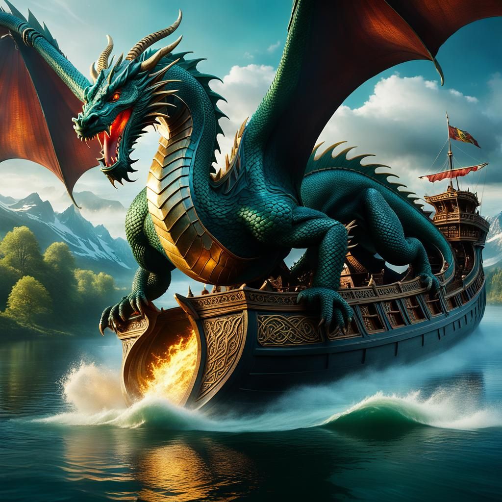 Celtic Oillipheist Attacks Ship: Fantasy Concept Art