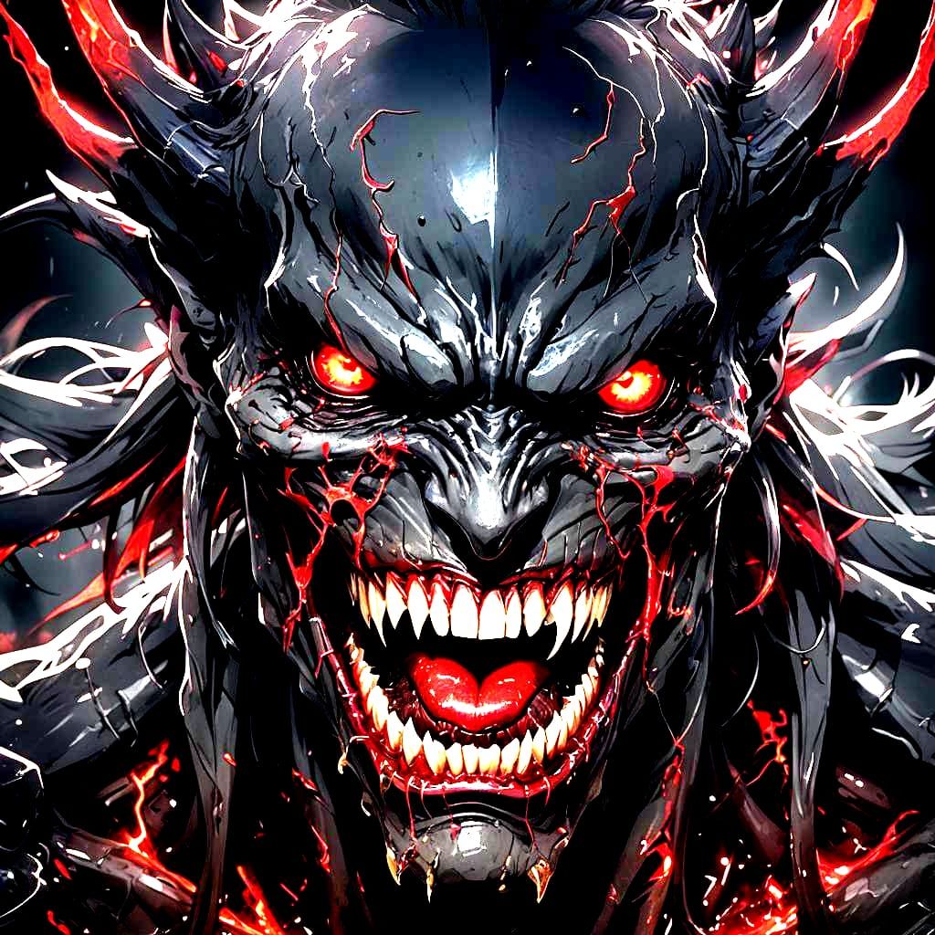 Terrifying Close-Up of a Monstrous Creature with Red Eyes in...