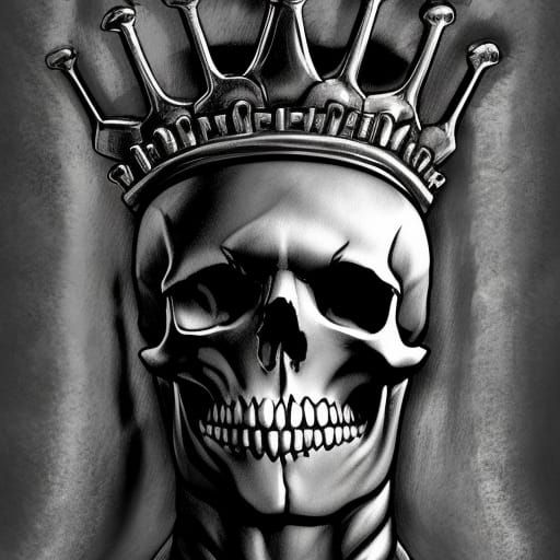 Crowned Skull in Cybernetic Heavy Metal Style