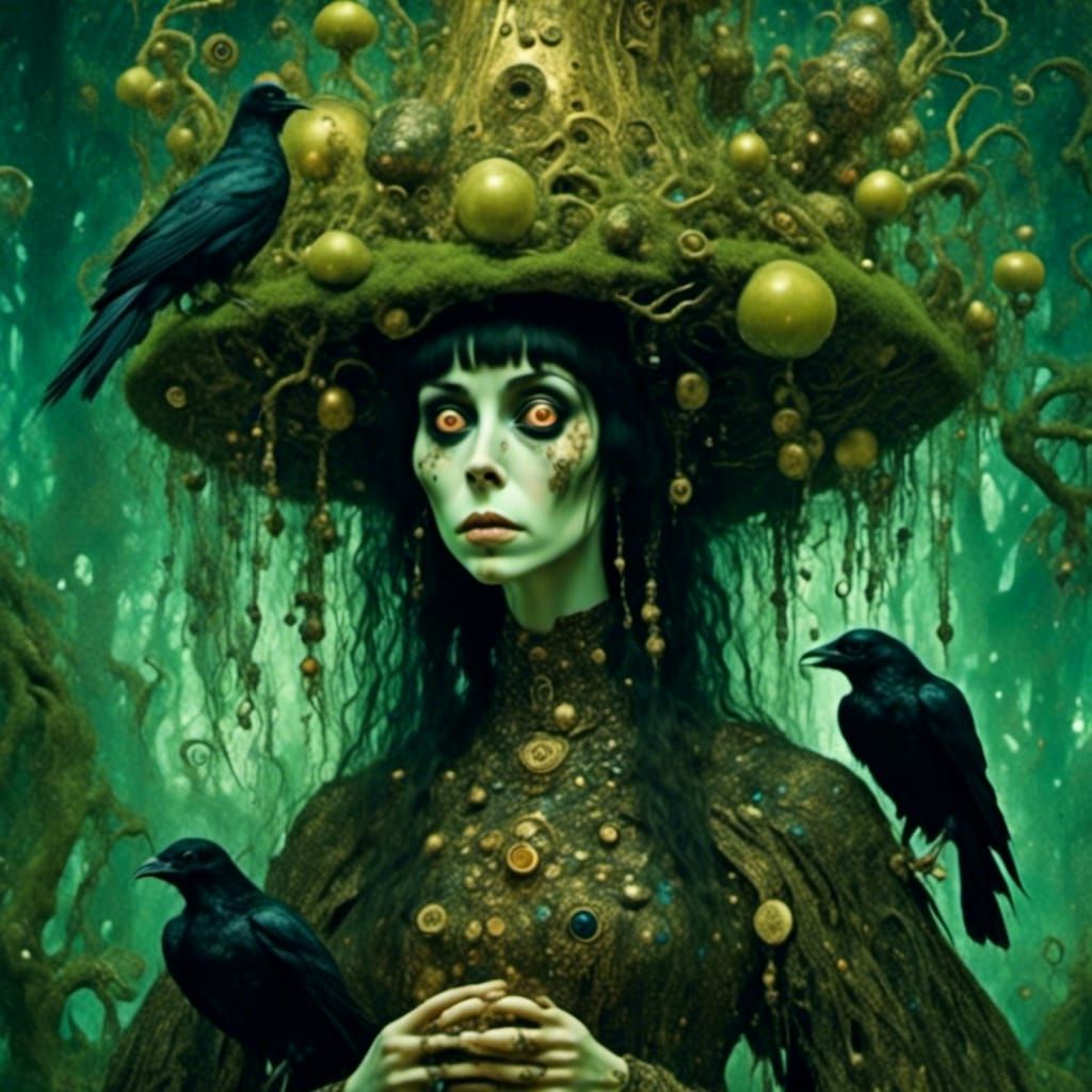 Swamp Witch Stirring Potion in Dark Fantasy Art