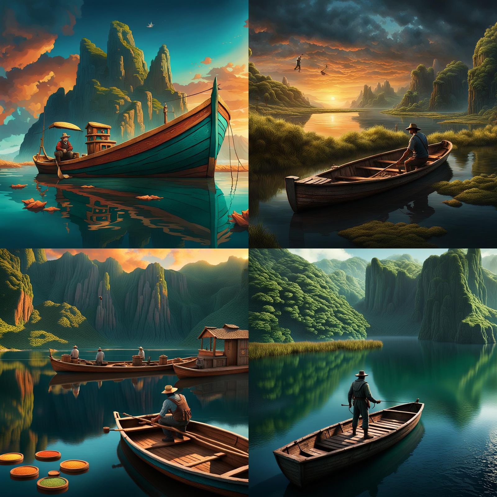 Magical Fisherman Casting Words on Tranquil Lake