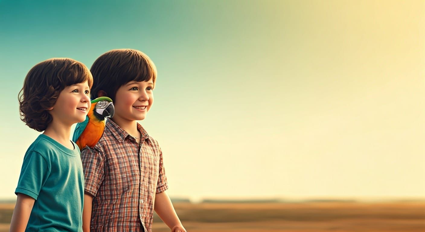 Children with Parrot: Cinematic Friendship Scene