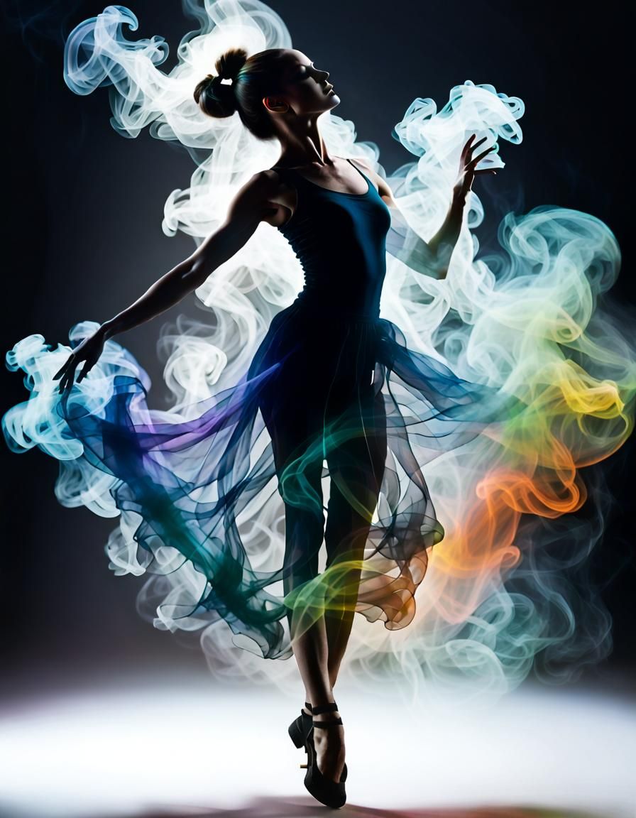 Smokey Dancer Silhouette in Colorful Transparent Smoke