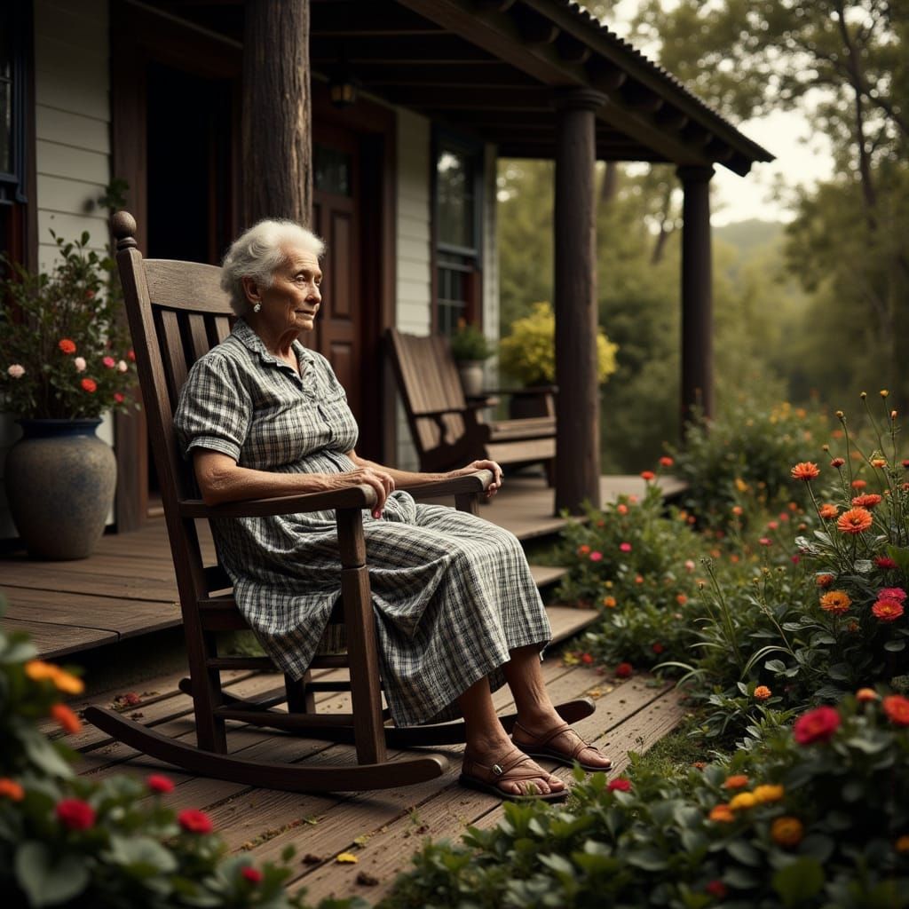 Elderly Woman in a Nostalgic Black and White Portrait