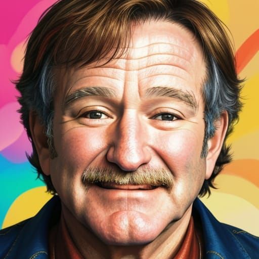 Smiling Robin Williams in Colorful Expressionism