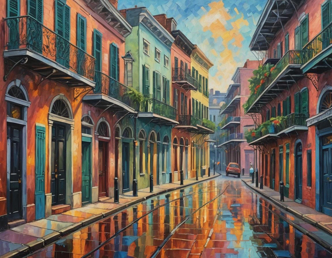 New Orleans French Quarter in Impasto Oil Painting